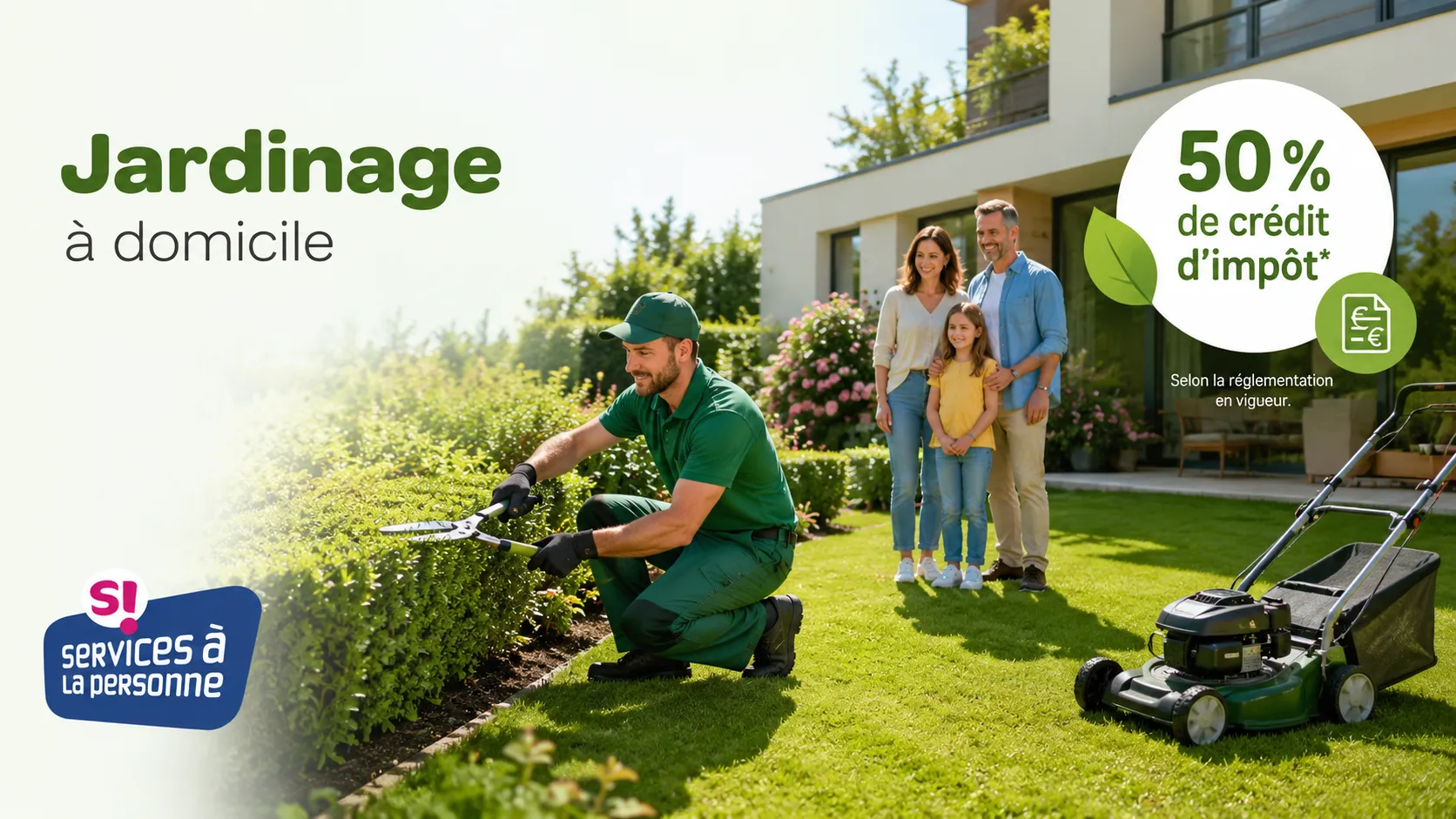 Jardinage à domicile : 50 % de crédit d’impôt selon la réglementation en vigueur. Jardin 06, entreprise déclarée Services à la personne.